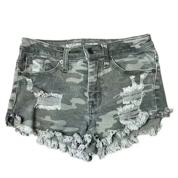 Mossimo | High Rise Shorts | Distressed Camo | Green | Size 00 - Picture 1 of 5